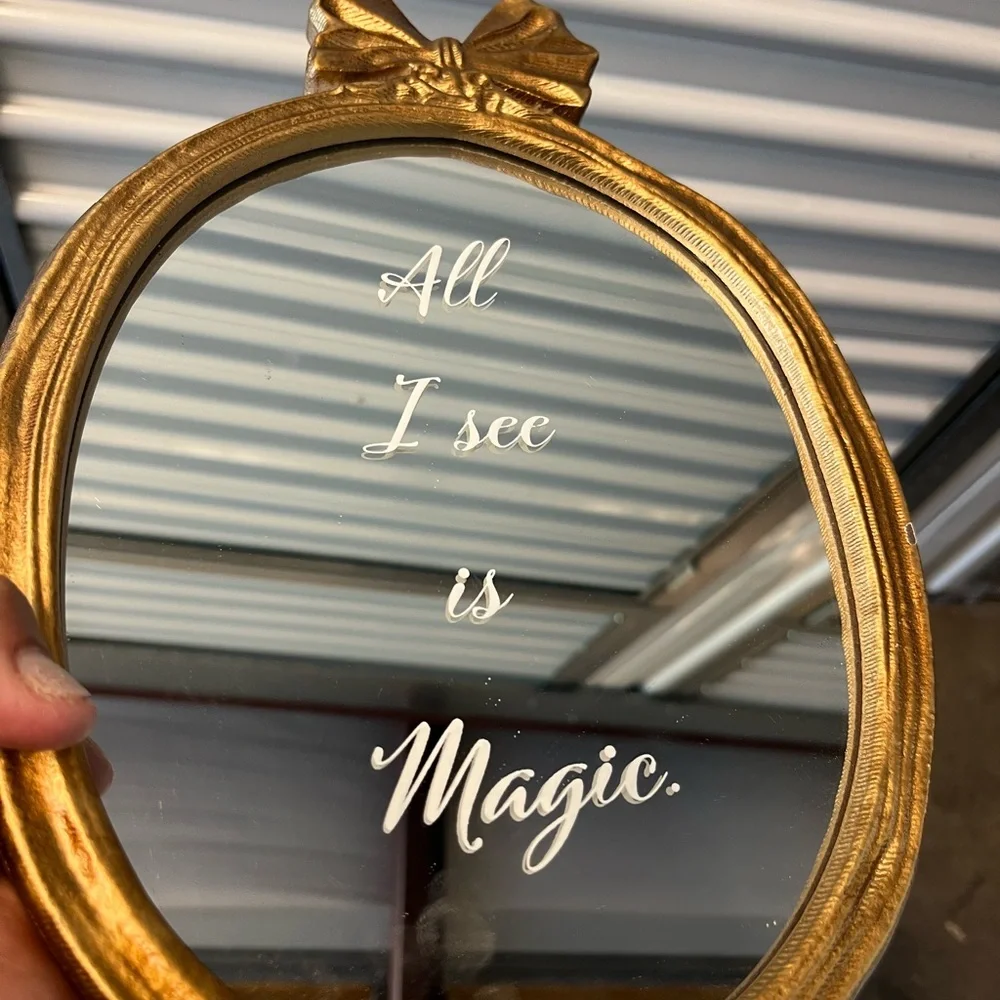 Gold Mirror with Bow and Script